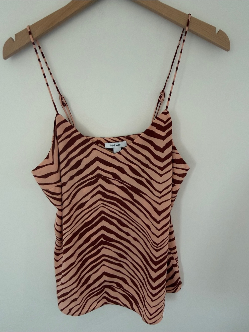Nine West Pink and Brown Zebra-Print Spaghetti-Strap Cami Top Size Medium